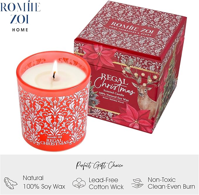 Christmas Scented Jar Candle - 6oz Soy Wax Candle - Infused with Floral Aroma - with Beautiful Keepsake Box Special for Holiday Gifts
