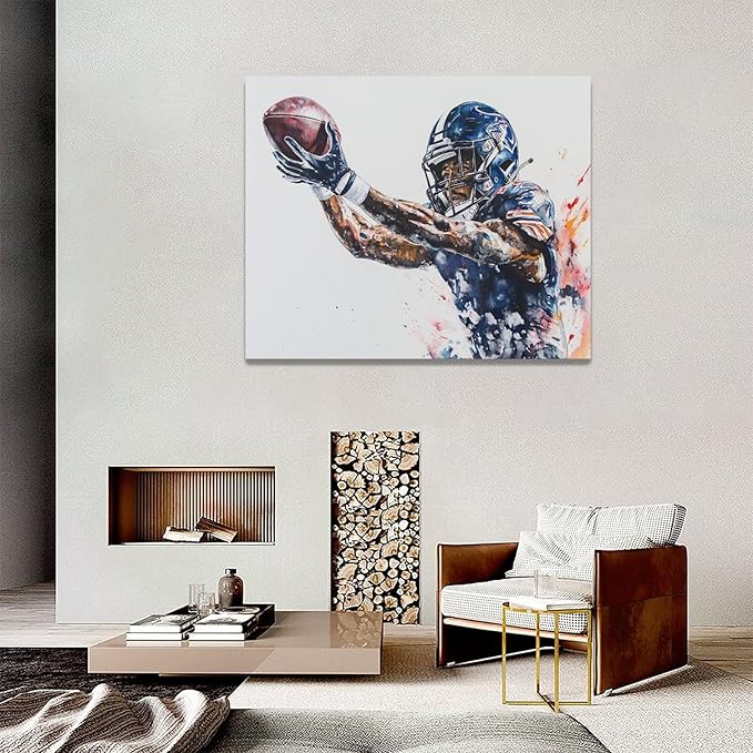 Football Wall Art Football Player Wall Decor Sports Pictures Canvas Painting Framed Artwork Home Decorations for Boy Room Living Room Bedroom Bathroom Office 20"x16"