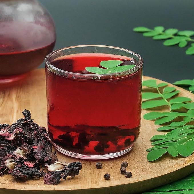 Akshit Hibiscus Tea With Moringa, Hibiscus Tea Blend, 75Tea Bags, Te De Hibisco, Caffeine Free, Sugar Free, Non GMO, No Additives.