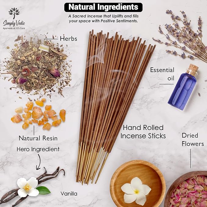 Vanilla Incense Sticks – 250g Pack (Approx. 135 Handmade Agarbatti + Free Holder) | Charcoal-Free | Natural Essential Oils for Meditation, Sleep, Mood, Yoga & Aromatherapy Use