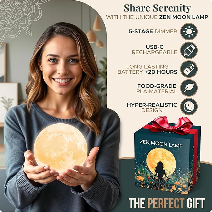 Zen Moon Lamp - Visual Meditation Light for Relaxation and Mindfulness - Guided Breathing Night Light - Spiritual Birthday Gifts for Women, Mom, Best Friend - Unique Decor for Bedroom (5.5 inch)