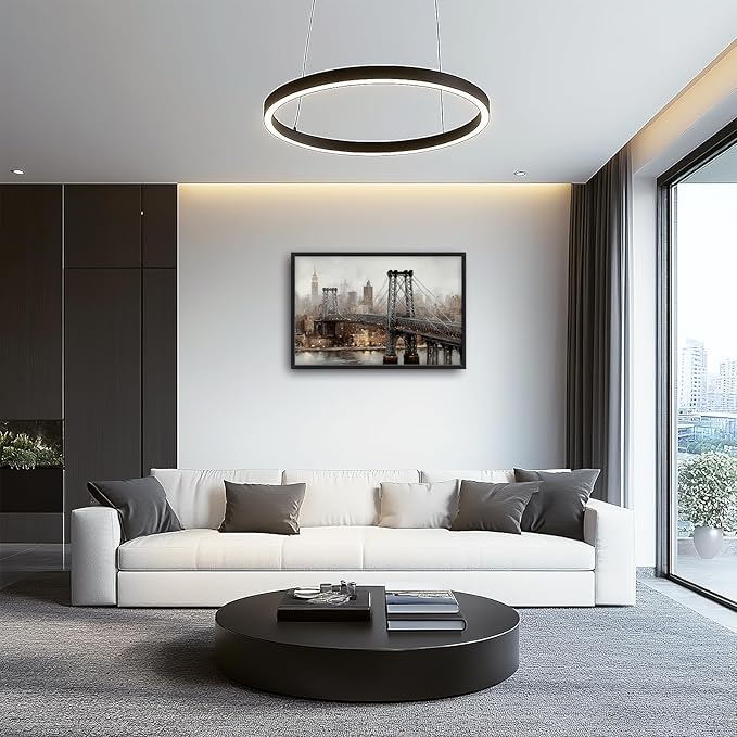 Glocmna Large New York City Skyline Wall Art for Living Room Manhattan Bridge Canvas Wall Decor Modern Architecture Oil Painting Pictures Print Framed Artwork Decorations Bedroom Home Office Dinning room 24"x36"