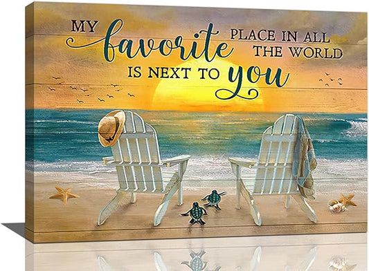 Fleruku Beach Wall Art Ocean Coastal Wall Decor Nautical Sunrise Sunset Sea Turtles Pictures Canvas Painting Artwork Home Decorations for Living Room Bedroom Bathroom Office 24"x16"