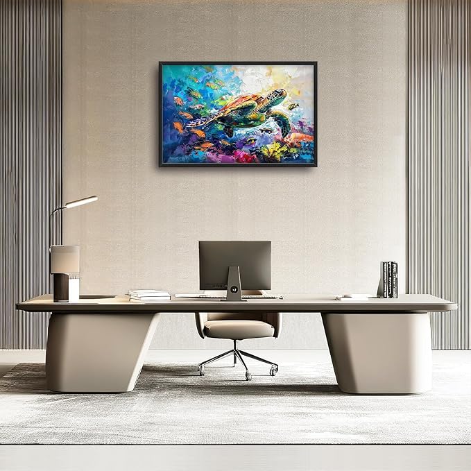 Large Sea turtle Framed Wall Art for Living Room Ocean Sea Turtle Pictures Canvas Coastal Beach Print Painting Artwork Nautical Home Decorations for Bathroom Bedroom Office 36x24 inch