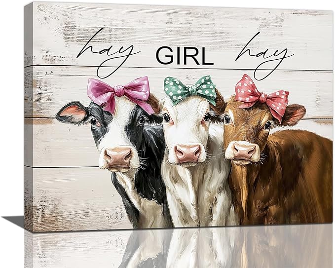 Olivine Cow Wall Art, Farmhouse Pictures Wall Decor, Cows Painting, Country Rustic Canvas Prints, Framed Artwork for Living Room Bedroom Bathroom Home Decoration 16"x12"