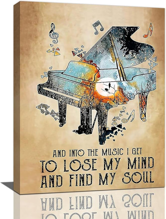 Music Decor Wall Art Piano Wall Decor Vintage Canvas Music Heal The Soul Prints Painting Framed Artwork for living room Bedroom Bathroom 16"x20"
