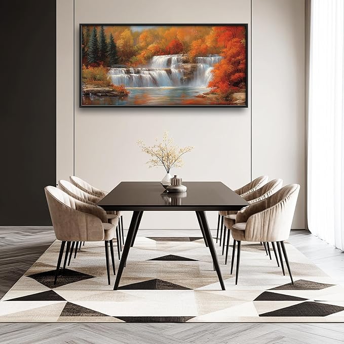 Fall Waterfall Wall Art Autumn Landscape Pictures Wall Decor Scenery Large Master Over Above Bed Canvas Prints Horizontal Modern Artwork Painting Home Office Decorations For Kitchen Bedroom 30"x60"