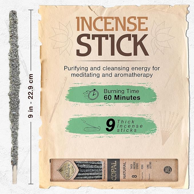 8 pcs Wildly Harvested Thick - Natural Copal Incense Sticks, 9” Long - Eco Friendly, Aromatic Non Toxic Incense Sticks (1hr Burning Time) to Heal & Purify Your Body and Surroundings