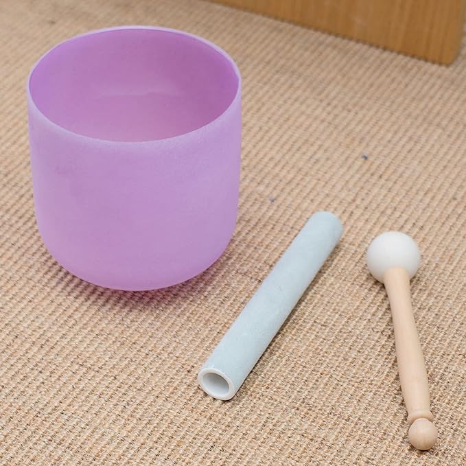 Leize Quartz Crystal Singing Bowl 432hz B Note Crown Chakra Violet 6" with Suede Striker