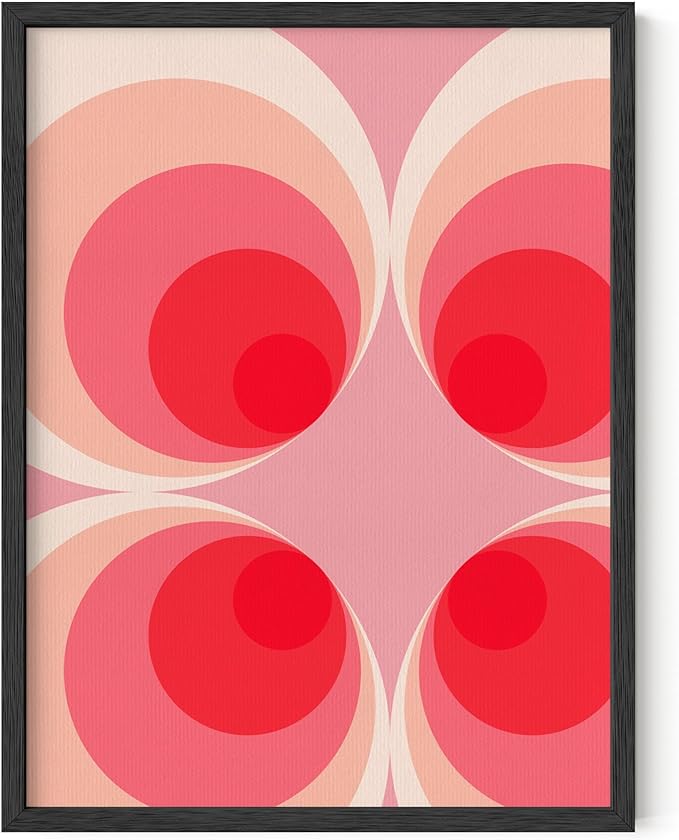 HAUS AND HUES Colorful Abstract Wall Art - Minimalist Retro Picture for Living Room Decor, Red and Pink Modern Wall Art Painting (Pink Mod, Unframed, 12x16)