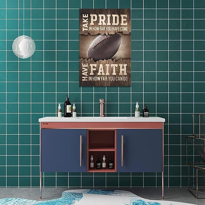 Fleruku Rustic Football Wall Art Sports Wall Decor Inspirational Quotes Brown Pictures Football Sign Canvas Painting Artwork Home Decorations for Boy Man Teenager Fans Bedroom Living Room 16"x24"