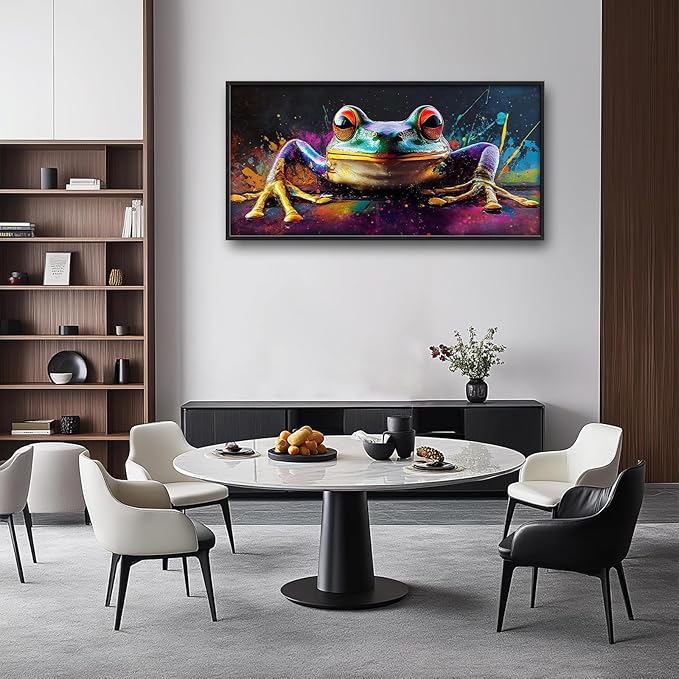 Frog Wall Art Banksy Frog Pictures Wall Decor Graffiti Street Abstract Large Master Over Above Bed Canvas Prints Horizontal Modern Artwork Painting Home Office Decorations For Kitchen Bedroom 30"x60"