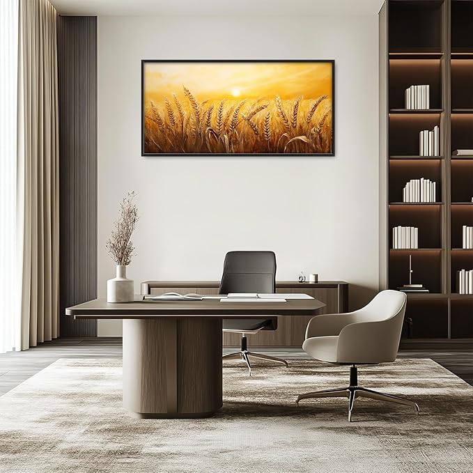 Wheat Field Wall Art Golden Wheat Landscape Pictures Wall Decor Sunset Large Master Over Above Bed Canvas Prints Horizontal Modern Artwork Painting Home Office Decorations For Kitchen Bedroom 30"x60"