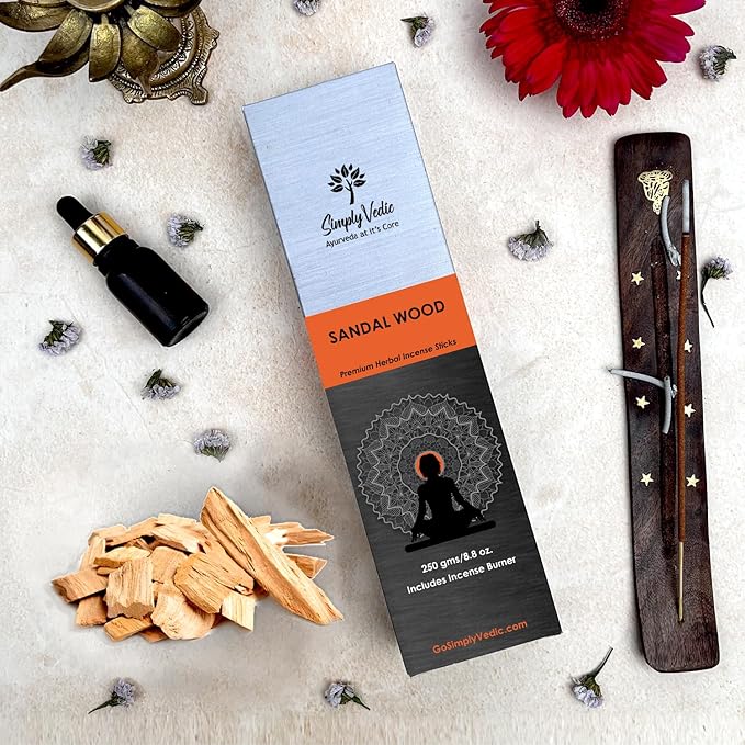 Sandalwood Incense Sticks 250g (Approx. 135 Handmade Sticks) with Free Holder | 45 Min Burn | Natural Charcoal-Free Agarbatti for Meditation, Yoga, Aromatherapy, Relaxation