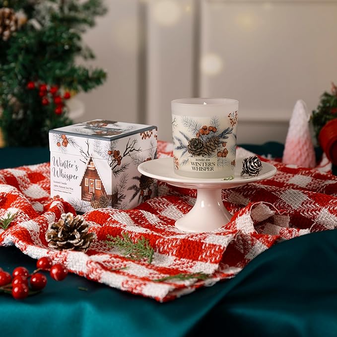 Christmas Scented Jar Candle - 6oz Soy Wax Candle - Winter's Whisper Infused with Wintery Christmas Trees Aroma - with Beautiful Keepsake Box Special for Christmas/Holiday Gifts