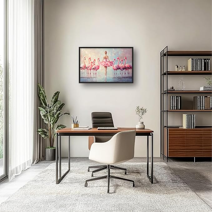 Ballet Wall Art Ballerina Flamingo Pictures Wall Decor Pink Dance Extra Large Canvas Prints Framed Artwork Paintings Home Office Decorations For Living Room Bedroom Dinning Room 36"x24"