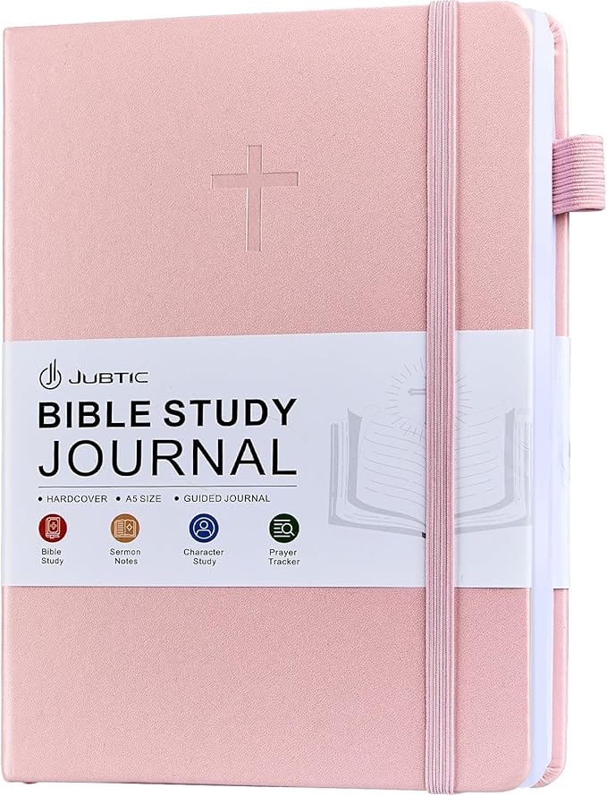 JUBTIC Bible Study Journal– Church Notes Notebook for Note Taking & Reflection, Guided Daily Faith Journal Journaling Kit – Faith Based Religious Gifts & Accessories (Pink)