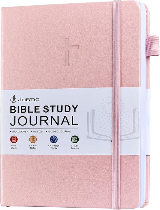 JUBTIC Bible Study Journal– Church Notes Notebook for Note Taking & Reflection, Guided Daily Faith Journal Journaling Kit – Faith Based Religious Gifts & Accessories (Pink)