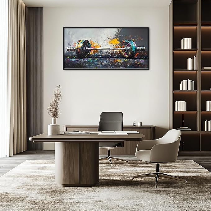 Barbell Wall Art Graffiti Dumbbell Pictures Wall Decor Weightlifting Large Master Over Above Bed Canvas Prints Horizontal Modern Artwork Painting Home Office Decorations For Gym Bedroom 30"x60"