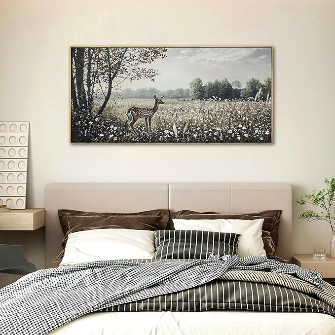 yiijeah Farmhouse Wall Decor - Large Canvas Wall Art Artwork Deer Landscape Vintage Floral Rustic Print Neutral Picture Artwork for Home Living Room Bedroom Office Decoration
