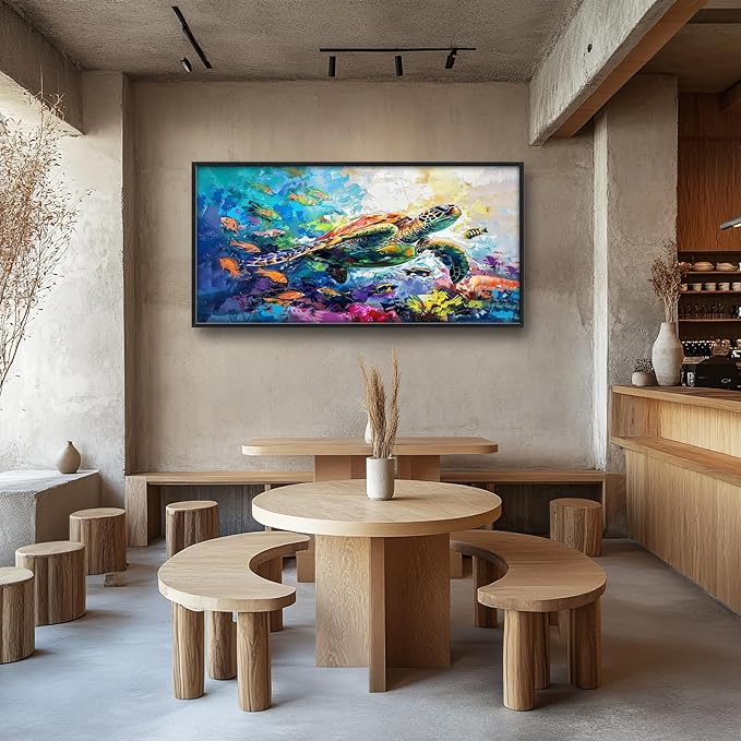 Large Sea turtle Framed Wall Art for Living Room Ocean Sea Turtle Pictures Canvas Coastal Beach Print Painting Artwork Nautical Home Decorations for Bathroom Bedroom Office 60x30 inch
