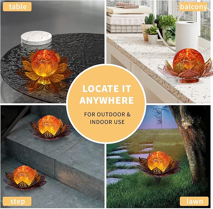 Lotus Flower Lamp Solar Garden Lights Yard Art Gardening Gifts for Women Waterproof Led Metal Flower Lights for Patio Porch Pathway Lawn Pond Outdoor Decorations