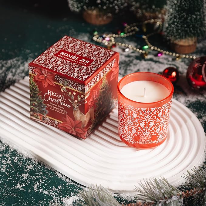 Christmas Scented Jar Candle - 6oz Soy Wax Candle - Infused with Floral Aroma - with Beautiful Keepsake Box Special for Holiday Gifts