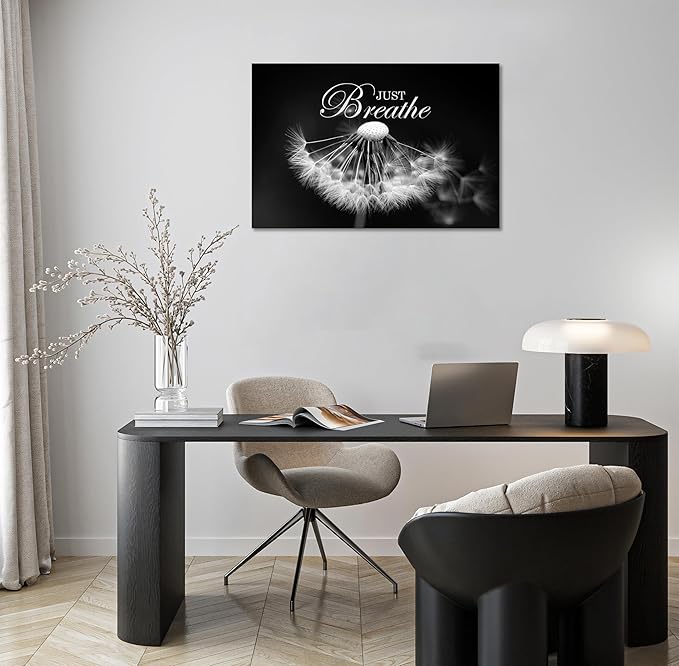SKASNFAI Zen Wall Art Just Breathe Canvas Picture Positive Inspirational Dandelion Framed Artwork Poster Mental Health Office Pictures Wall Decor for Bathroom (20L x 30W)