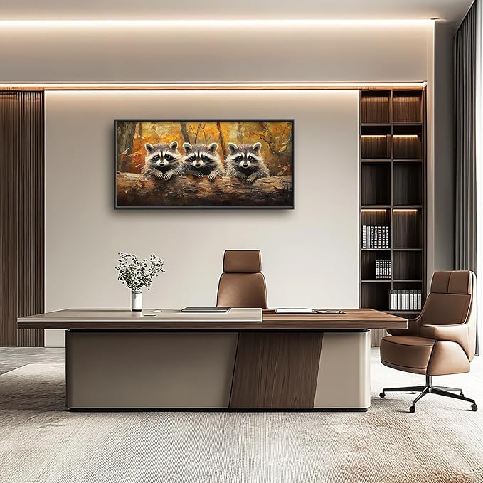 Raccoon Wall Art Raccoons Pictures Wall Decor Abstract Fall Large Master Over Above Bed Canvas Prints Autumn Horizontal Modern Artwork Painting Home Office Decorations For Kitchen Bedroom 30"x60"