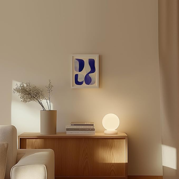 HAUS AND HUES Modern Abstract Wall Art - Blue and Green Living Room Art, Modern Artwork for Walls, Minimalist Picture for Living Room(Blue Tribal Shapes 2, White Frame, 8x10)