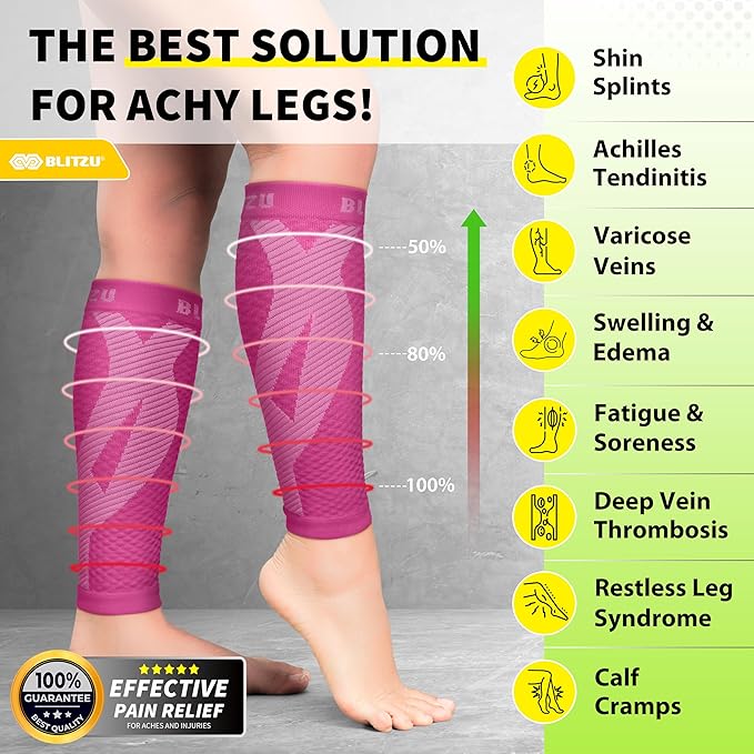 BLITZU Calf Compression Sleeve for Men & Women Footless Compression Socks Support Runners Leg Sleeve Shin Splints Pain Relief
