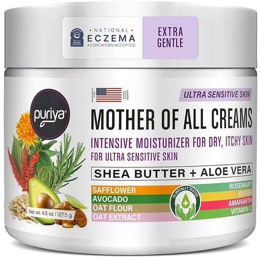 Puriya National Eczema Association Accepted Cream 4.5 oz, Dry Itchy Skin Relief, Colloidal Oatmeal Lotion, For Kids, Adults, Face, Hands, Mother of All Creams, Plant-Based Hydration,No Fragrance Added
