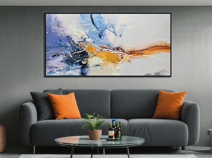Ardemy Abstract Wall Art Canvas for Living Room Modern Textured White Beige Purple Painting Picture Bedroom Artwork Home Office Kitchen Dining Room Wall Decor, Black Wood Framed Large 40"x20"