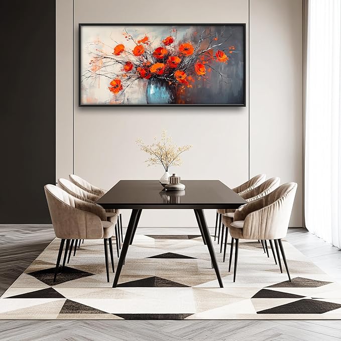 Poppy Wall Art Orange Flower Pictures Wall Decor Poppies Botanical Vase Large Master Over Above Bed Canvas Prints Horizontal Modern Artwork Painting Home Office Decorations For Kitchen Bedroom 30"x60"