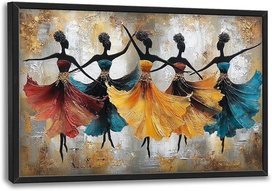 Glocmna Large Wall Art for Living Room African Ethnic Tribal Black Women Wall Decor Modern Abstract Dancing Black Girls Canvas African American Pictures Painting Print Framed Artwork Decorations Home Bedroom Office Gifts 24"x36"