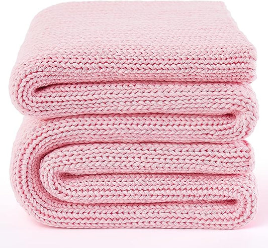 Guohaoi Knitted Weighted Blanket Kids (Pink 50"x60" 10lbs) No Beads Cooling Heavy Blanket, Home Decor Breathable Chunky Knit Throw Blanket for All-Season Use