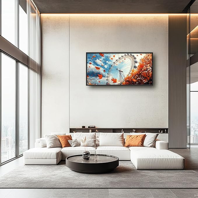 Olivine Large Wall Art, London Eye Pictures Wall Decor, Autumn London Canvas Prints Painting, Framed Artwork for Bathroom Bedroom Living Room Office Home Decoration 60"x30"
