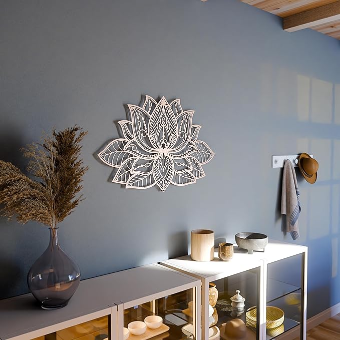Colorfull Worlds Mandala Metal Wall Decor, Lotus Flower Meditation Room Decor, Minimalist Zen Garden Bohemian Gift for New Year (36" x 23" | 91 x 59 cm, Copper)