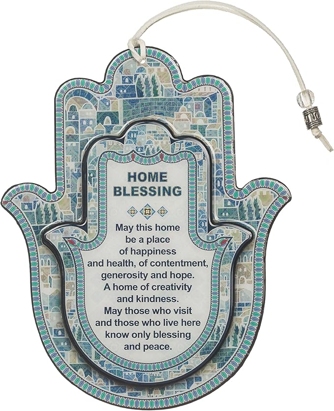 Hamsa with Epoxy 7.3"- Blue English Home Blessing