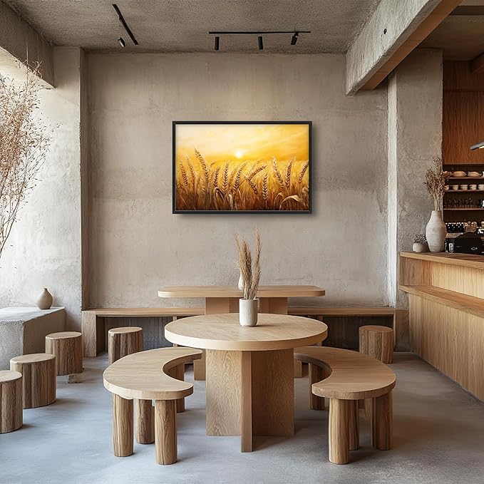 Kylora Wheat Field Wall Art Golden Wheat Landscape Pictures Wall Decor Sunset Prints Modern Artwork Painting Home Office Decorations For Kitchen Bathroom Bedroom Dining Living Room 36"x24"