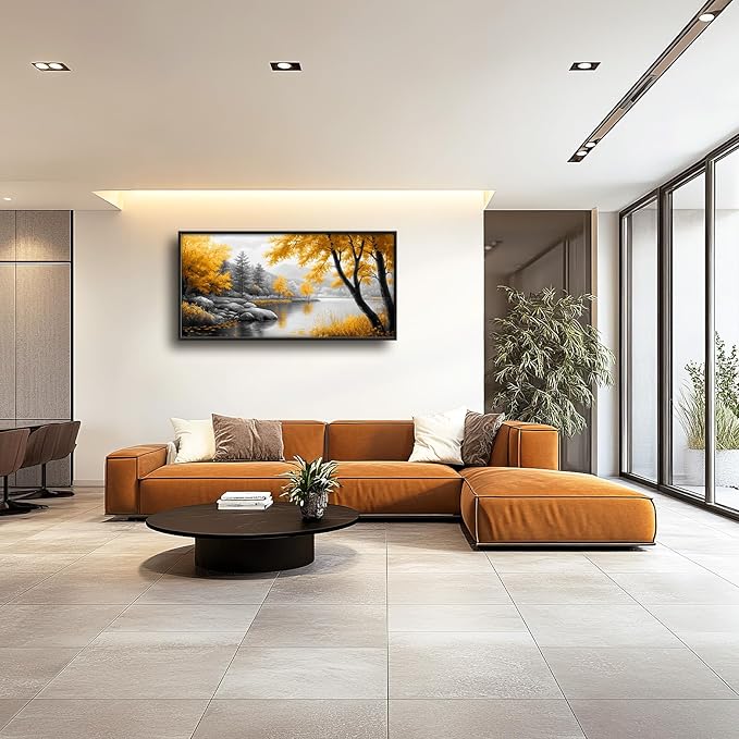 Framed Large Tree Wall Art for Living Room, Oversized Zen Trees Wall Decor, Black and Golden Forest Canvas Pictures Home Decoration for Living Room Bedroom Office 60"x30"