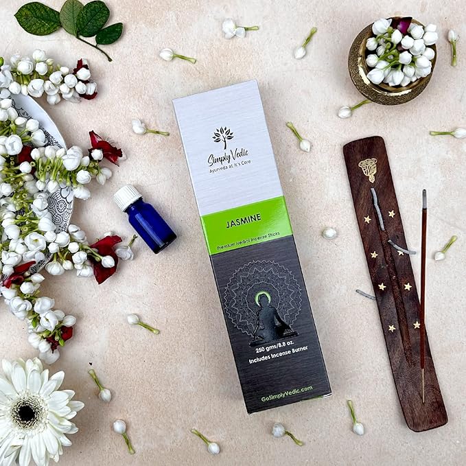 Jasmine Incense Sticks – 250g Pack (Approx. 135 Handmade Sticks + Incense Holder) | 45-Minute Burn | Natural Essential Oils for Meditation, Yoga, Aromatherapy & Spiritual Use