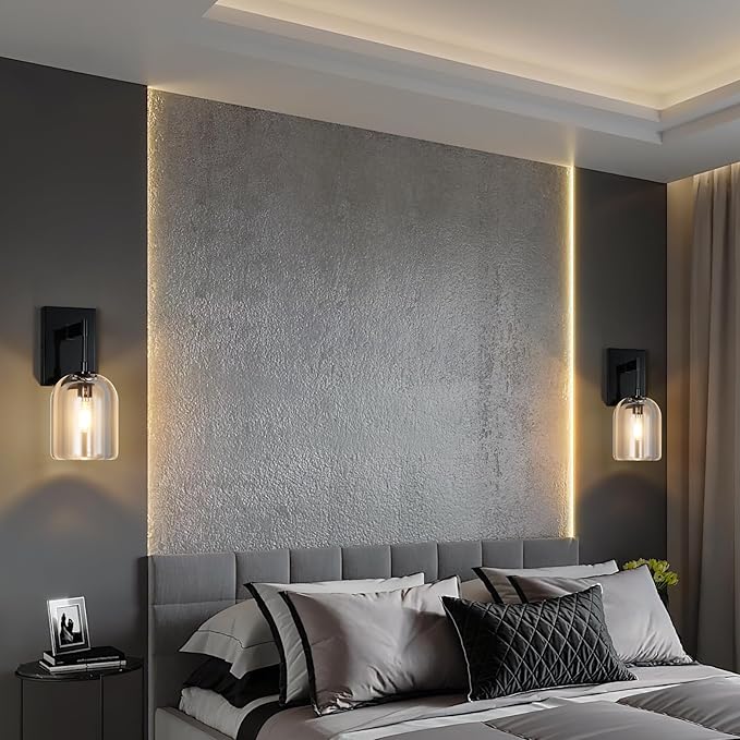 Modern Crystal Wall Sconces Indoor Black Wall Lamp Vanity Wall Lighting for Bathroom Bedroom Living Room Stair（1 Pack）