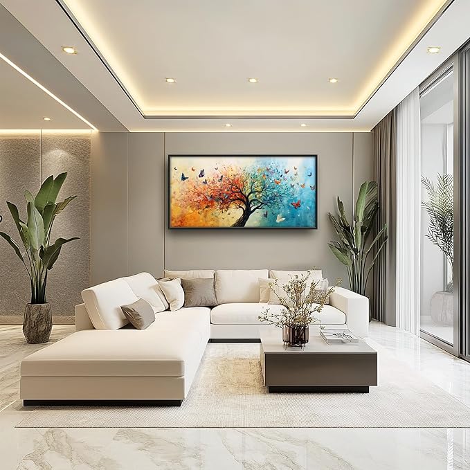 SweetFox Extra Large Tree of Life Framed Wall Art for Living Room, Colorful Tree Butterfly Pictures Oversized Wall Decor Abstract Canvas Painting Print Artwork for Bathroom Master Bedroom 60L X 30W