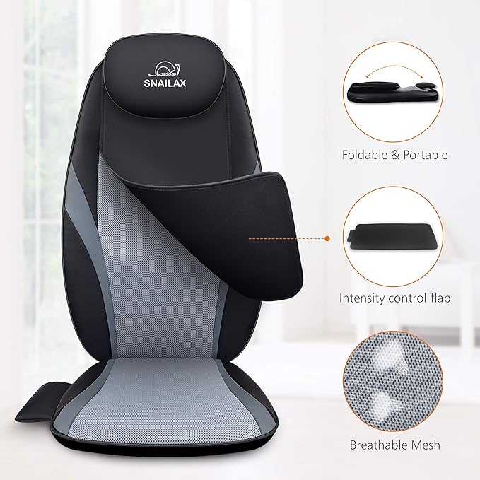 Snailax Shiatsu Back Massager with Heat Massage Chair Pad Kneading Back Massager for Pain Relief Deep Tissue Chair Massage Pad for Office Home, Gifts for Dad,Mom