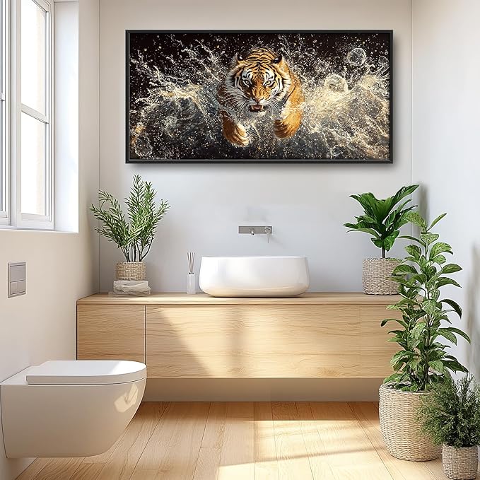 SweetFox Extra Large Tiger Framed Wall Art for Living Room, Tiger Pictures Oversized Wall Decor Abstract Big Canvas Painting Print Home Decor Artworks for Bathroom Master Bedroom Office 60L X 30W