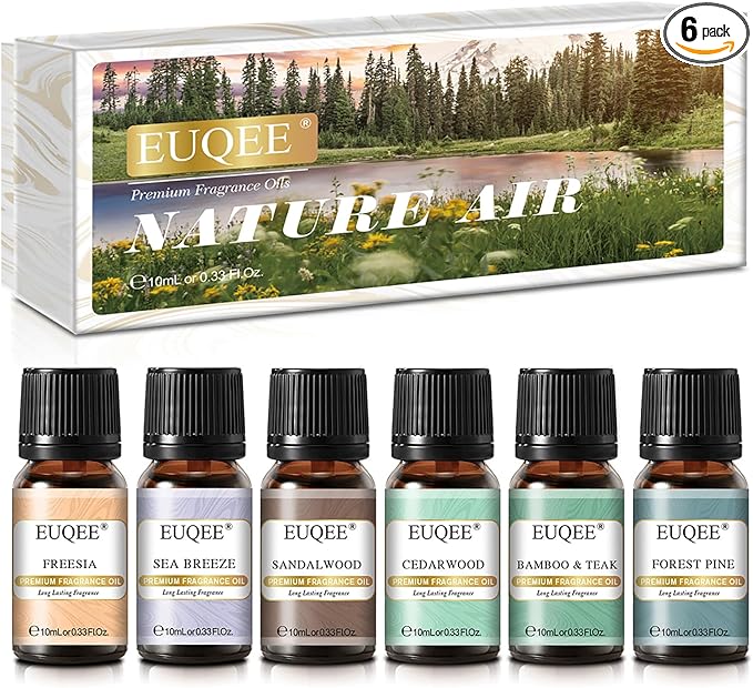 Nature Air Premium Grade Scented Oils Gift Set - Sea Breeze, Forest Pine, Bamboo & Teak, Cedarwood, Sandalwood, Freesia (10ml)