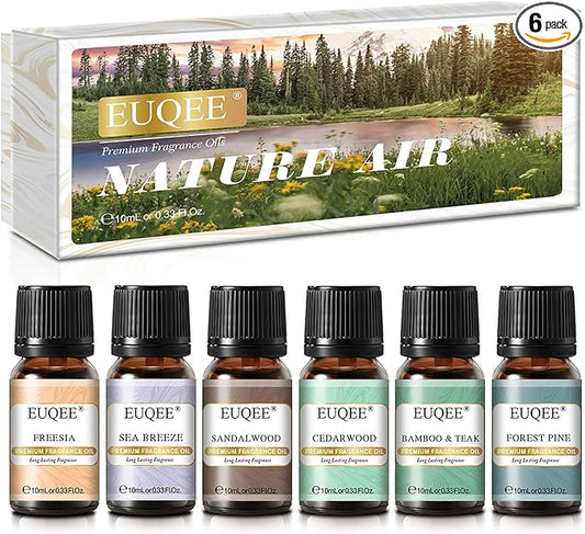 Nature Air Premium Grade Scented Oils Gift Set - Sea Breeze, Forest Pine, Bamboo & Teak, Cedarwood, Sandalwood, Freesia (10ml)