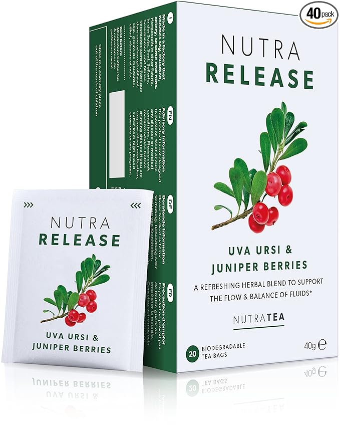 NUTRARELEASE - Water Retention Tea | Bloated Stomach Tea - Natural Diuretic For Water Balance - Includes Dandelion Root & Bearberry - 40 Enveloped Tea Bags - by Nutra Tea - Herbal Tea - (2 Pack)