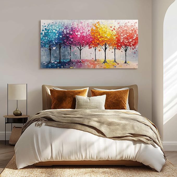 crmotu Colorful Forest Large Wall Art, Trees Nature-Inspired Abstract Art Prints, Contemporary Art Landscape Canvas Pictures, Bright Paintings Wall Decor Living Room Bedroom Home Office 30x60 Inch